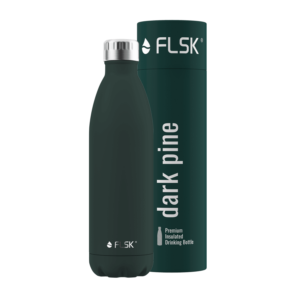 FLSK Trinkflasche 750 ml aus Edelstahl dark pine Verpackung