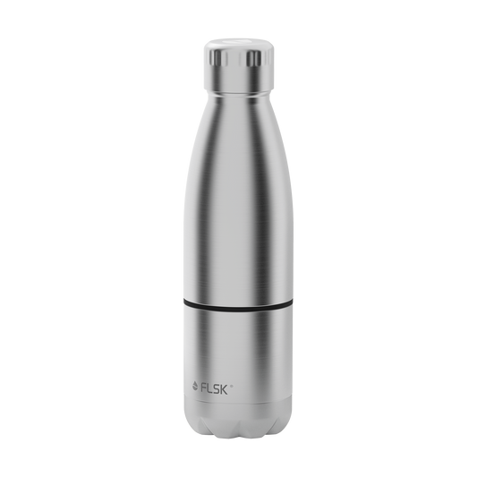 FLSK Trinkflasche mit Becher aus Edelstahl stainless