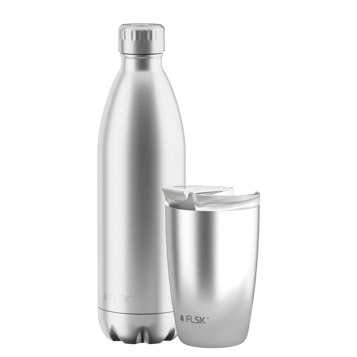 FLSK Bundle Trinkflasche 1000 ml und Kaffeebecher 350 ml aus Edelstahl